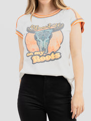 Women's Mineral Wash “Cow Skull” Graphic Short Sleeve Tee DL-T064