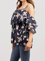 American Bling Women Floral Print Cold Should Cami Top AB-T1014（Prepack 6 Pcs）
