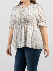 American Bling Women Shirred Floral Print Peplum Waist Plus Size Blouse AB-TS1002