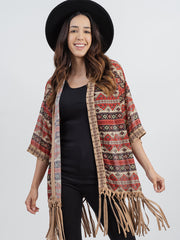 Delila Women Tassel “Aztec” Graphic ¾ Sleeve Kimono DL-P001