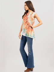 Delila Women's Washed Feather Printed Sleeveless Tank DL-T002