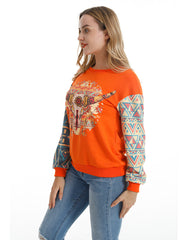 American Bling Women Vintage Bull Skull Aztec Style Sweatshirt AB-H2008