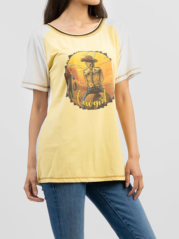 Delila Women Mineral Wash “Cowgirl” Graphic Short Sleeve Tee DL-T052