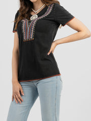 Women's Contrast Stitched Studded Short Sleeve Tee DL-T023
