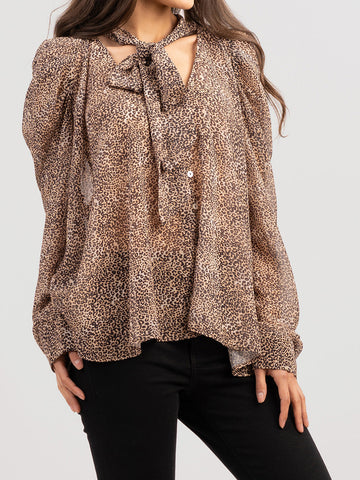 American Bling Women Leopard Print Deep V Shirt AB-TS1037