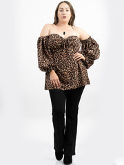 American Bling Women Leopard Print With Knot Off-Shoulder Sleeve Plus Size Top AB-T1011（Prepack 6 Pcs）
