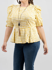 American Bling Women Daisy Print Gingham Plus Size Short Sleeve Top AB-T1007