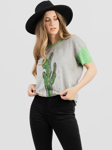 Women's Mineral Wash “Saguaro” Graphic Print Short Sleeve Tee DL-T006