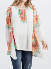 Women's Hand Stitched Studded Drop-shoulder Relaxed ¾ Sleeves Tee DL-T003