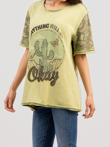 Delila Women Mineral Wash 'EVERYTHING WILL BE OKAY' Graphic Tee DL-T030
