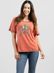 Delila Women Mineral Wash Retro Graphic Short Sleeve Tee DL-T050RD