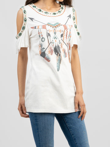 Delila Women Mineral Wash Bull Aztec Graphic Short Sleeve Tee DL-T018