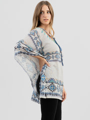 Women's Mineral Wash Aztec Feather Graphic Drop-shoulder Relaxed ¾ Sleeve Tee DL-T005