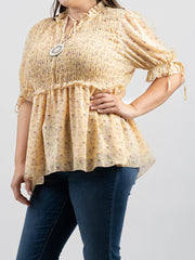 American Bling Women Shirred Floral Print Peplum Waist Plus Size Blouse AB-TS1002（Prepack 6 Pcs）