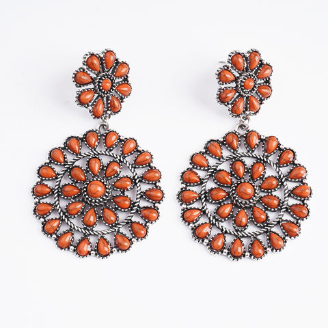 ER221015-04  Silver Base Orange Stone Round Shape Dangling Earring