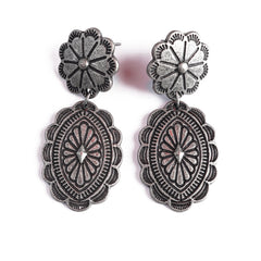 ERZ200425-02   Silver Oval Floral Concho Dangling Earring