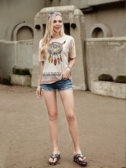 American Bling Retro OX And Aztec With Rhinestone Decoration Women Short Sleeve T-Shirt AB-T6012（Prepack 7 Pcs）