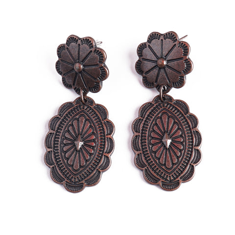 ERZ200425-03  Copper Oval Concho Dangling Earring