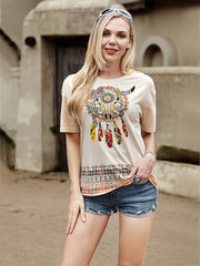 American Bling Retro OX And Aztec With Rhinestone Decoration Women Short Sleeve T-Shirt AB-T6012（Prepack 7 Pcs）