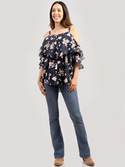American Bling Women Floral Print Cold Should Cami Top AB-T1014（Prepack 6 Pcs）
