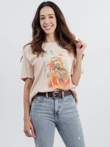 American Bling Women Mineral Wash "Lean Wolf Gros Ventre" Tribal Graphic Short Sleeve Tee AB-T4014（Prepack 7 Pcs）