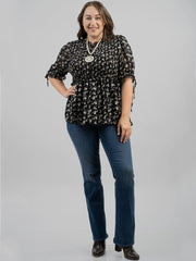American Bling Women Shirred Floral Print Peplum Waist Plus Size Blouse AB-TS1002