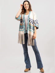 Delila Women Aztec Graphic Fringe Cardigan DL-P002