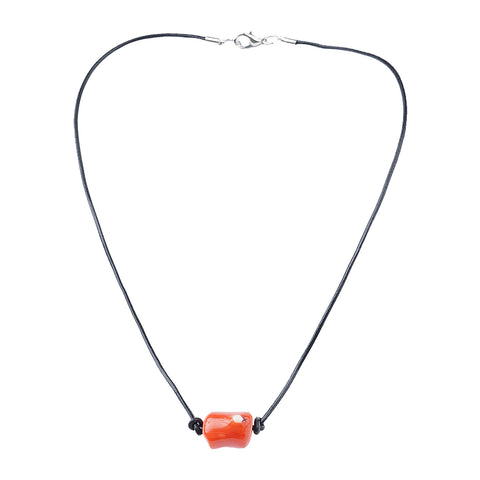 NKS221010-08C Orange-Turquoise Stone With Leather Cord Choker