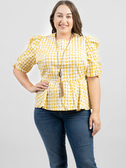 American Bling Women Daisy Print Gingham Plus Size Short Sleeve Top AB-T1007