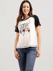 Delila Women Mineral Wash Bull Graphic Short Sleeve Tee DL-T044 （Prepack 7 Pcs）