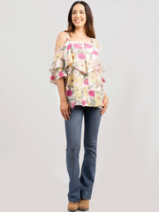 American Bling Women Floral Print Cold Should Cami Top AB-T1014（Prepack 6 Pcs）