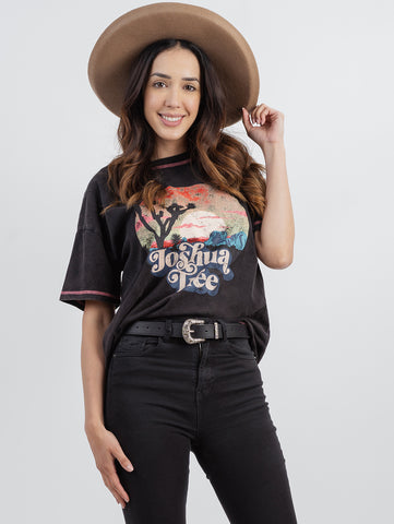 American Bling Women Mineral Wash “Joshua Tree” Graphic Short Sleeve Relaxed Fit Tee AB-T2008 （Prepack 6 Pcs）