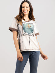 Delila Women Mineral Wash Rodeo Graphic Short Sleeve Tee DL-T053