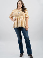 American Bling Women Shirred Floral Print Peplum Waist Plus Size Blouse AB-TS1002