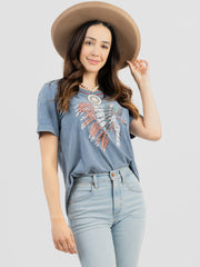 American Bling Women Mineral Wash Tribe Graphic Short Sleeve Tee AB-T2101（Prepack 8 Pcs）