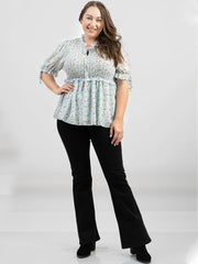 American Bling Women Shirred Floral Print Peplum Waist Plus Size Blouse AB-TS1002