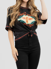 American Bling Women Mineral Wash “Eagle Ridge Trading Post” Graphic Short Sleeve Relaxed Fit Tee AB-T2006 （Prepack 6 Pcs）