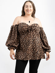 American Bling Women Leopard Print With Knot Off-Shoulder Sleeve Plus Size Top AB-T1011（Prepack 6 Pcs）