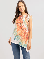 Delila Women Mineral Wash Feather Graphic Sleeveless Tee DL-T002（Prepack 7 Pcs）