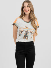Delila Women Mineral Wash Contrast Stitched Studded Eagle and Desert Graphic Short Sleeve Tee DL-T072（Prepack 7 Pcs）