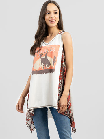 Delila Women Mineral Wash Rodeo Graphic Sleeveless Tee DL-T086（Prepack 7 Pcs）