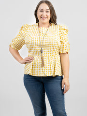 American Bling Women Daisy Print Gingham Plus Size Short Sleeve Top AB-T1007（Prepack 6 Pcs）