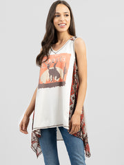 Delila Women Mineral Wash Rodeo Graphic Sleeveless Tee DL-T086