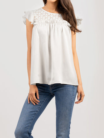American Bling Women Satin Contrast Lace Top AB-T1034