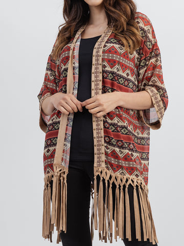 Delila Women Tassel “Aztec” Graphic ¾ Sleeve Kimono DL-P001