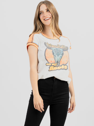 Women's Mineral Wash “Cow Skull” Graphic Short Sleeve Tee DL-T064