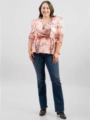 American Bling Women Floral Print Ruffle 3/4 Sleeve Wrap Plus Size Blouse AB-TS1013