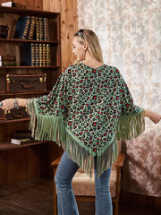 PCH-1739 Montana West Turquoise Leopard Fringe Poncho