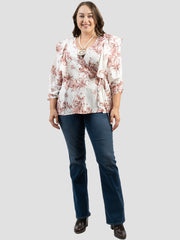 American Bling Women Floral Print Ruffle 3/4 Sleeve Wrap Plus Size Blouse AB-TS1013