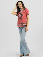 American Bling Women Mineral Wash Aztec Graphic Short Sleeve Tee AB-T2111 （Prepack 8 Pcs）